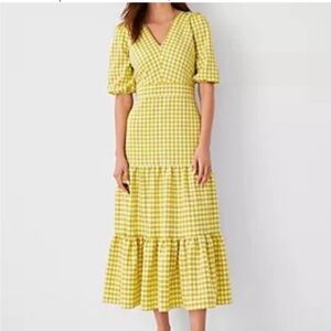 Ann Taylor Juana Gingham Midi Dress Dried Lime size 10 Petite